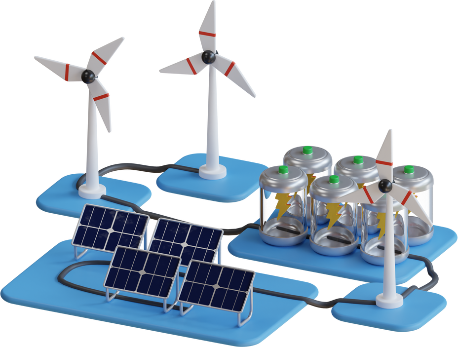 Green eco friendly and save energy concept design. Ecology, solar renewable energy, solar panel, wind renewable energy, wind generator, mill, propeller
